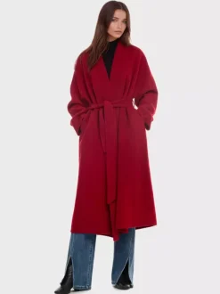 Manteau portefeuille en laine et cachemire mélangés bordeaux pour femme élégant à revers ceinture double face vêtements d'extérieur d'hiver 2026