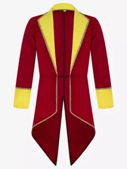 Manteau rouge vintage à boutons rétro et blocs de couleurs à manches longues en polyester pour homme