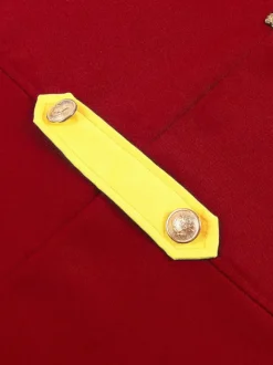 Manteau rouge vintage à boutons rétro et blocs de couleurs à manches longues en polyester pour homme