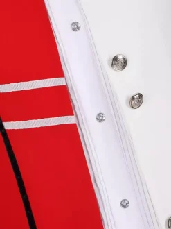 Manteau rouge vintage à boutons rétro et blocs de couleurs à manches longues en polyester pour homme
