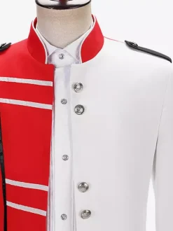 Manteau rouge vintage à boutons rétro et blocs de couleurs à manches longues en polyester pour homme