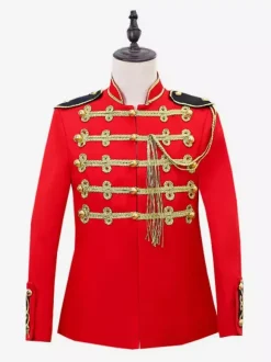 Manteau rouge vintage à franges et boutons rétro blocs de couleurs manches longues en polyester costumes rétro pour homme