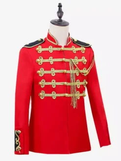 Manteau rouge vintage à franges et boutons rétro blocs de couleurs manches longues en polyester costumes rétro pour homme