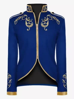 Manteau rétro steampunk violet pour homme col montant broderie fermeture éclair sur le devant manches longues style vintage