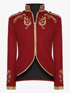 Manteau rétro steampunk violet pour homme col montant broderie fermeture éclair sur le devant manches longues style vintage