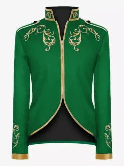 Manteau rétro steampunk violet pour homme col montant broderie fermeture éclair sur le devant manches longues style vintage