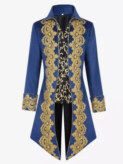 Manteau rétro vintage noir pour homme style steampunk broderies manches longues.