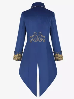 Manteau rétro vintage noir pour homme style steampunk broderies manches longues.