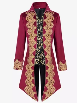 Manteau rétro vintage noir pour homme style steampunk broderies manches longues.