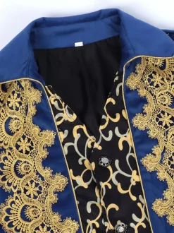 Manteau rétro vintage noir pour homme style steampunk broderies manches longues.