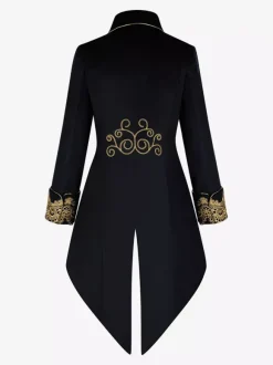Manteau rétro vintage noir pour homme style steampunk broderies manches longues.