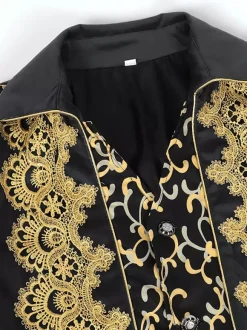 Manteau rétro vintage noir pour homme style steampunk broderies manches longues.