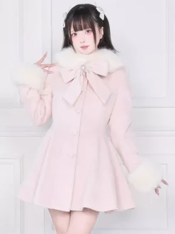 Manteau Sweet Lolita rose et noir à n艙uds pardessus à manches longues manteau d'automne Lolita