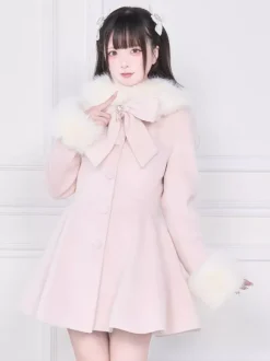 Manteau Sweet Lolita rose et noir à n艙uds pardessus à manches longues manteau d'automne Lolita