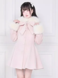 Manteau Sweet Lolita rose et noir à n艙uds pardessus à manches longues manteau d'automne Lolita
