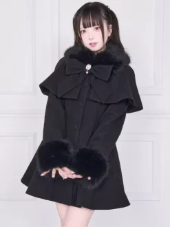 Manteau Sweet Lolita rose et noir à n艙uds pardessus à manches longues manteau d'automne Lolita