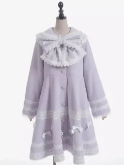 Manteau Sweet Lolita rose pâle et violet à n艙uds en dentelle manches longues manteau d'hiver Lolita