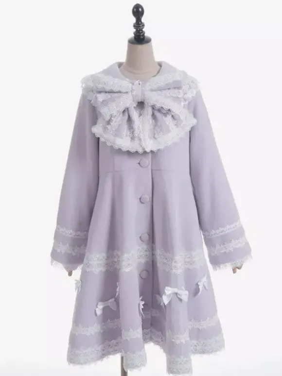 Manteau Sweet Lolita rose pâle et violet à n艙uds en dentelle manches longues manteau d'hiver Lolita