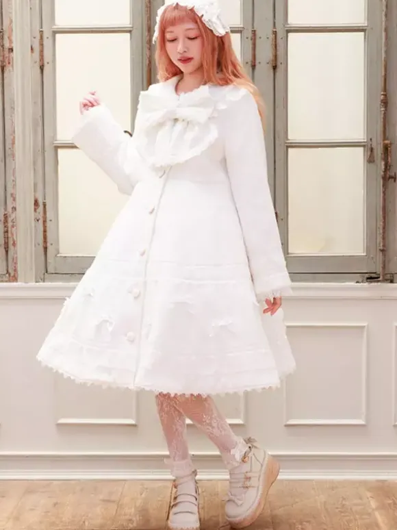 Manteau Sweet Lolita rose pâle et violet à n艙uds en dentelle manches longues manteau d'hiver Lolita