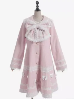 Manteau Sweet Lolita rose pâle et violet à n艙uds en dentelle manches longues manteau d'hiver Lolita