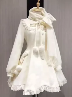 Manteau Sweet Lolita rose à pompons pardessus manteau d'hiver Lolita avec écharpe