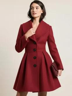 Manteau trapèze en laine mélangée avec col châle et boutons noirs pour femme 2026