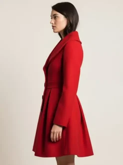 Manteau trapèze en laine mélangée avec col châle et boutons noirs pour femme 2026