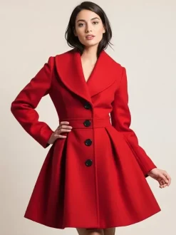 Manteau trapèze en laine mélangée avec col châle et boutons noirs pour femme 2026