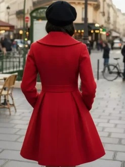 Manteau trapèze en laine mélangée avec col châle et boutons noirs pour femme 2026