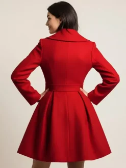Manteau trapèze en laine mélangée avec col châle et boutons noirs pour femme 2026
