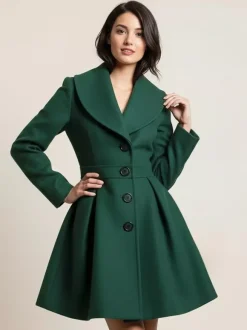 Manteau trapèze en laine mélangée avec col châle et boutons noirs pour femme 2026
