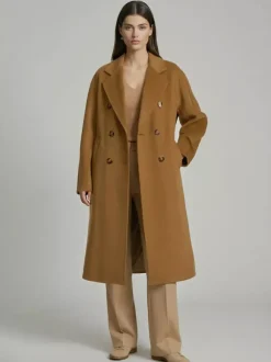 Manteau trapèze vintage en laine et cachemire mélangés avec revers classique et ceinture pour femme (collection 2026)