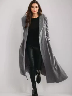 Manteau évasé en laine avec capuche style vintage ceinture coupe trapèze vêtement d'extérieur long pour femme hiver 2026