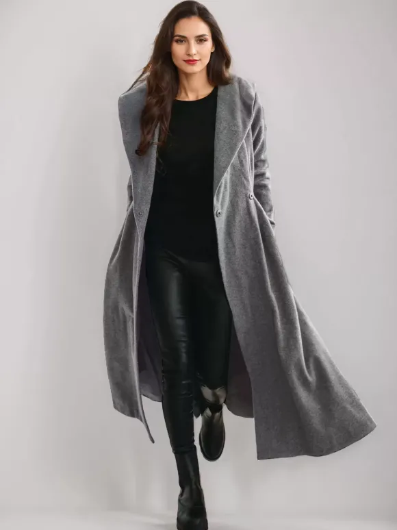 Manteau évasé en laine avec capuche style vintage ceinture coupe trapèze vêtement d'extérieur long pour femme hiver 2026