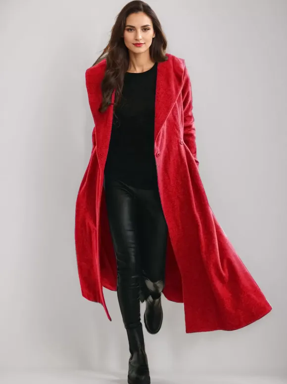 Manteau évasé en laine avec capuche style vintage ceinture coupe trapèze vêtement d'extérieur long pour femme hiver 2026