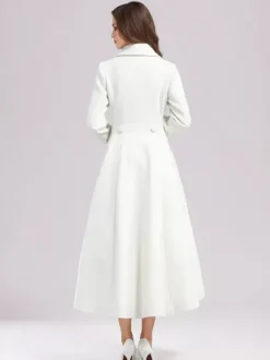 Manteau évasé en laine blanche pour femme revers large croisé hiver ligne A mi-long vêtements d'extérieur 2026