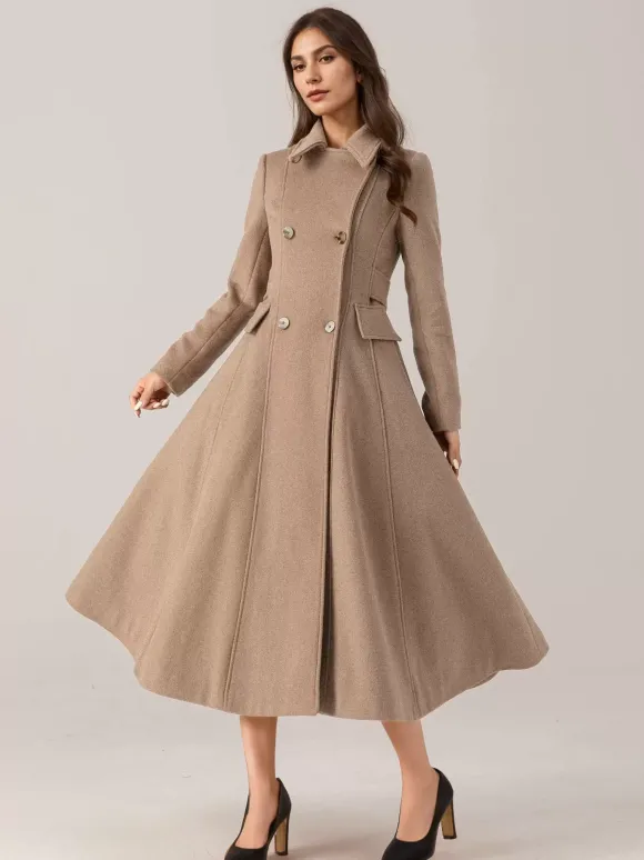 Manteau évasé en laine mélangée pour femme col rabattu croisé élégant vêtements d'extérieur d'hiver 2026
