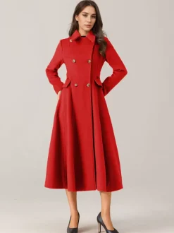 Manteau évasé en laine mélangée pour femme col rabattu croisé élégant vêtements d'extérieur d'hiver 2026