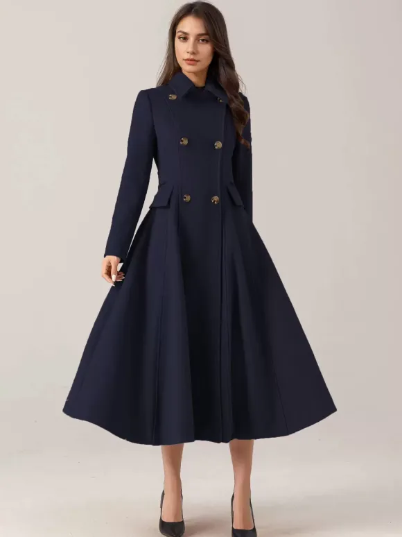 Manteau évasé en laine mélangée pour femme col rabattu croisé élégant vêtements d'extérieur d'hiver 2026