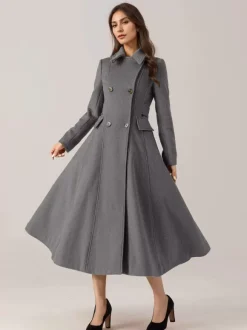 Manteau évasé en laine mélangée pour femme col rabattu croisé élégant vêtements d'extérieur d'hiver 2026