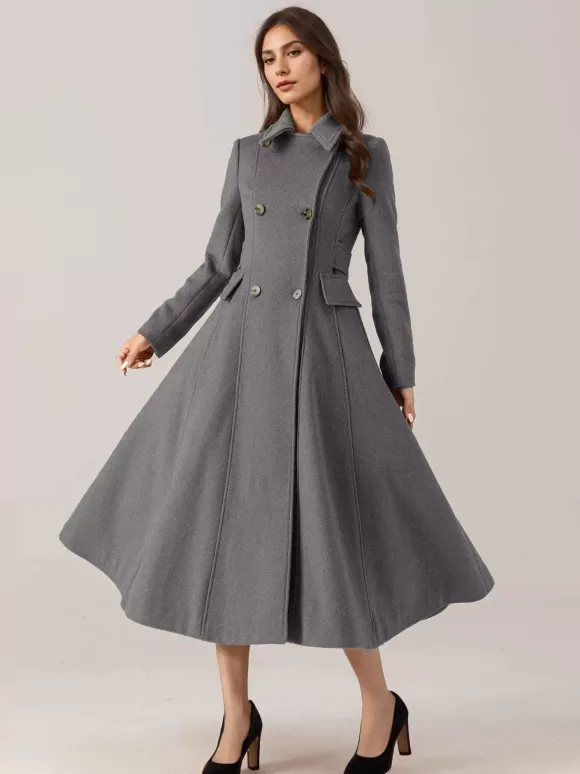 Manteau évasé en laine mélangée pour femme col rabattu croisé élégant vêtements d'extérieur d'hiver 2026
