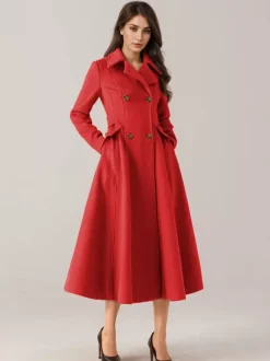 Manteau évasé en laine mélangée pour femme col rabattu croisé élégant vêtements d'extérieur d'hiver 2026