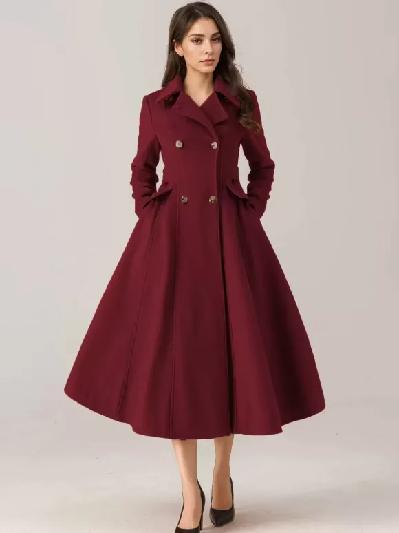Manteau évasé en laine mélangée pour femme col rabattu croisé élégant vêtements d'extérieur d'hiver 2026