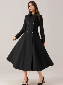 Manteau évasé en laine mélangée pour femme col rabattu croisé élégant vêtements d'extérieur d'hiver 2026