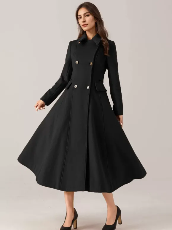 Manteau évasé en laine mélangée pour femme col rabattu croisé élégant vêtements d'extérieur d'hiver 2026