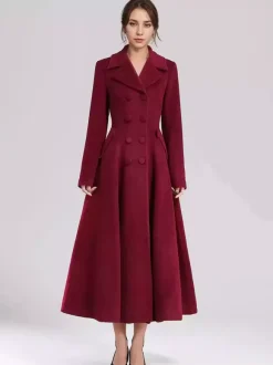 Manteau évasé en laine mélangée pour femme bleu marine foncé croisé revers larges coupe trapèze vêtements d'extérieur d'hiver 2026