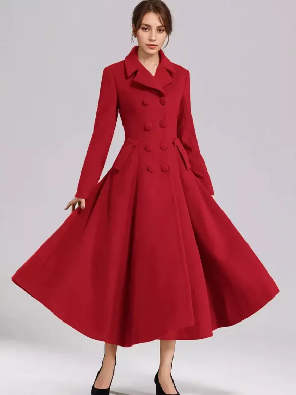 Manteau évasé en laine mélangée pour femme bleu marine foncé croisé revers larges coupe trapèze vêtements d'extérieur d'hiver 2026