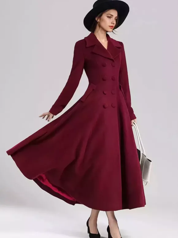 Manteau évasé en laine mélangée pour femme bleu marine foncé croisé revers larges coupe trapèze vêtements d'extérieur d'hiver 2026