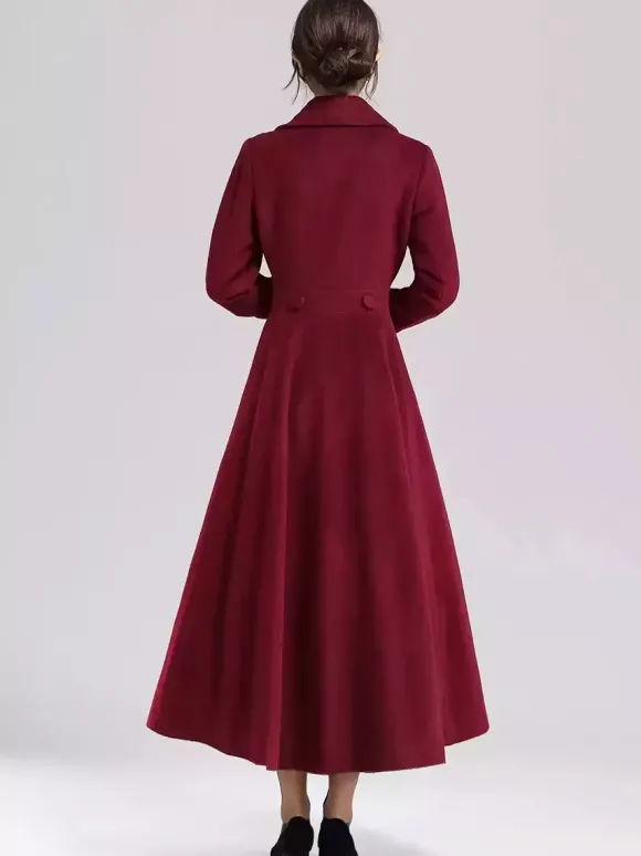 Manteau évasé en laine mélangée pour femme bleu marine foncé croisé revers larges coupe trapèze vêtements d'extérieur d'hiver 2026