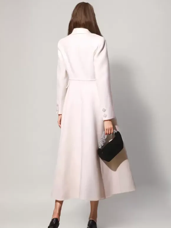 Manteau évasé en mélange de laine et de cachemire blanc à revers vêtement d'extérieur d'hiver double face 2026